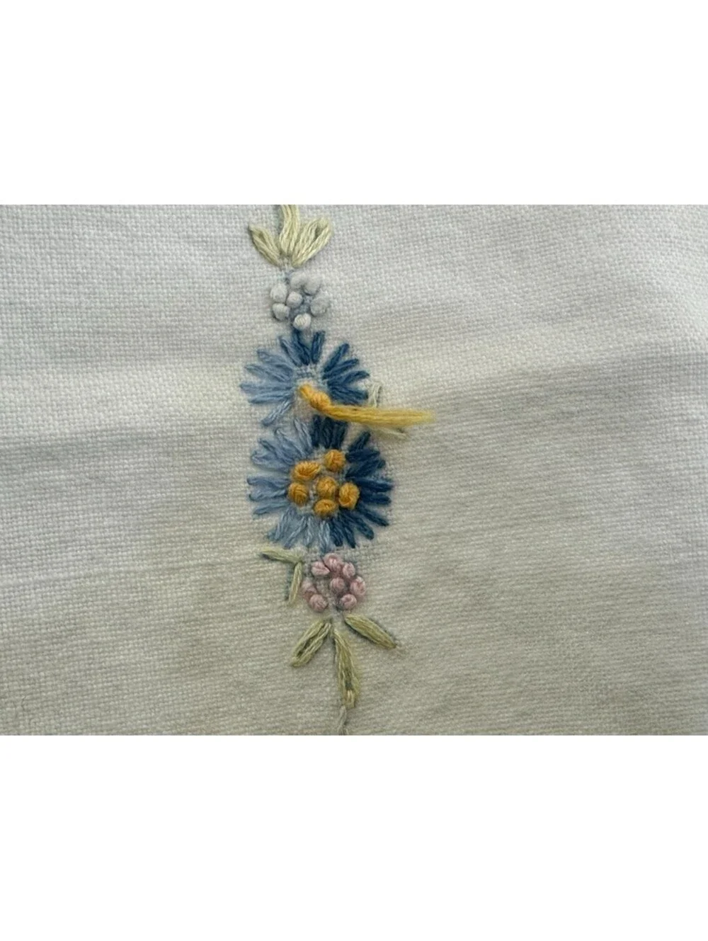Hand Embroidered Vintage Floral Scalloped Edges Card Table Tablecloth Topper